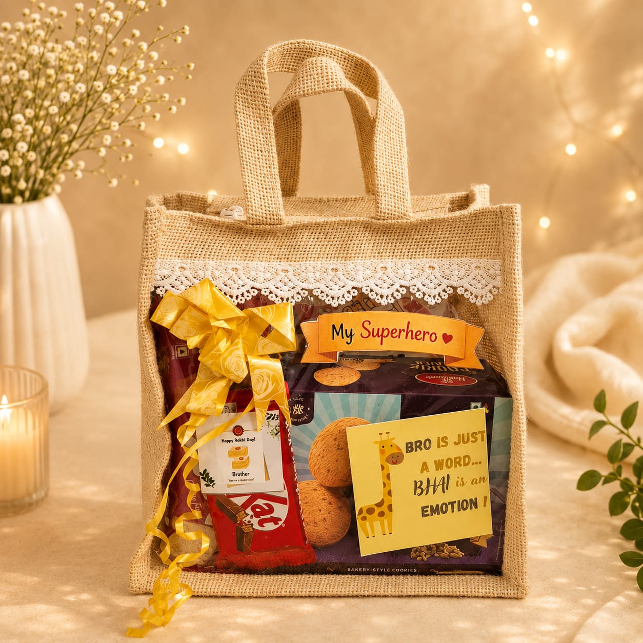 Superhero Rakhi Gift Bag | Jute Gift Hamper for Brother