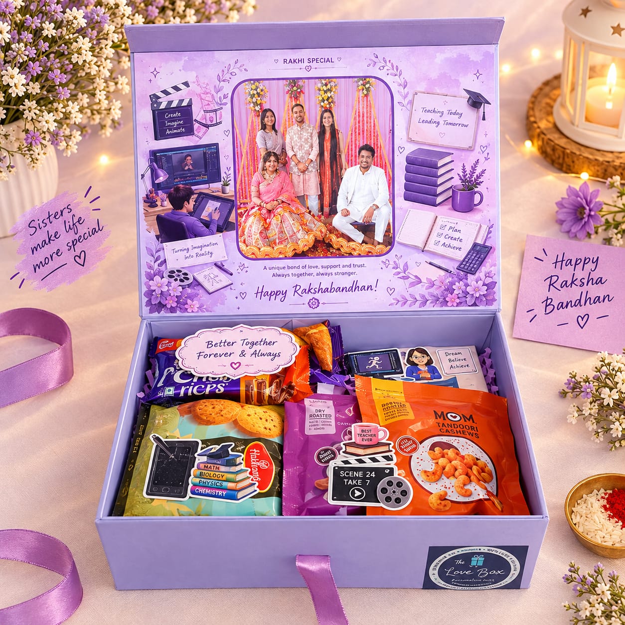 Bhai Bhabhi Rakhi Gift Box with Chocolates Nuts and Couple Perfume Set